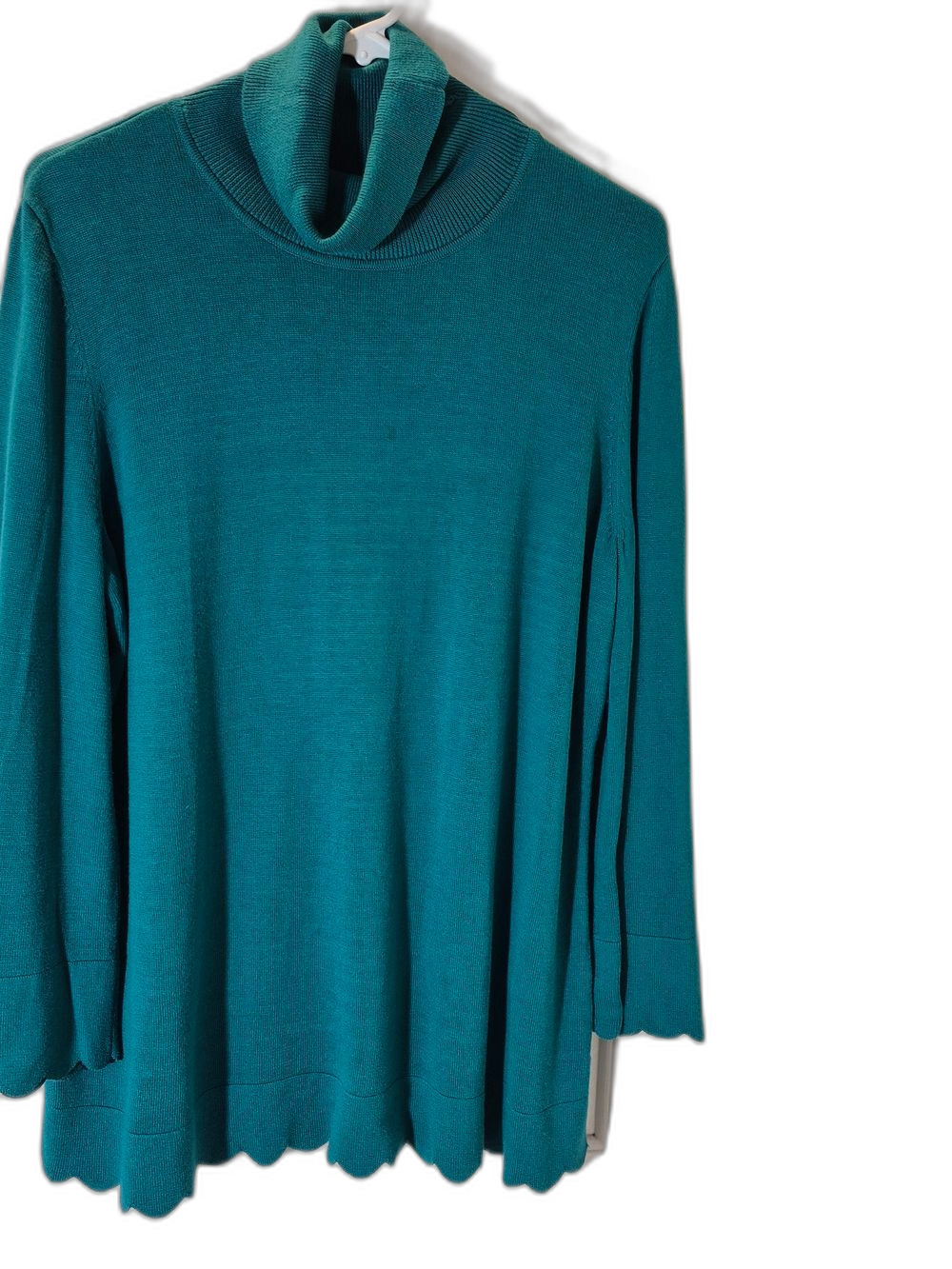 Teal Turtleneck Sweater With Scalloped Edges - Women XL